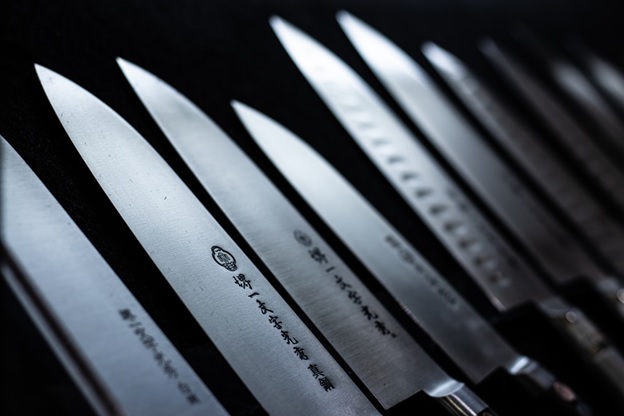 A set of sharp kitchen knives